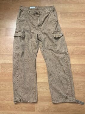 Women's Brown Animal Print Cargo Jeans - Casual Utility Style Size 8